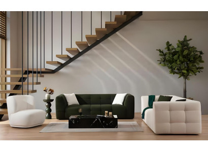 Modern white living room sofa, three-seater with three places, elegant chair