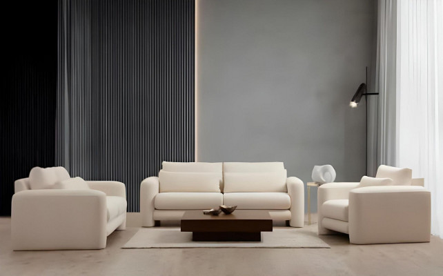 Luxury white designer sofa set for living room 3 pieces