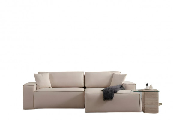 White fabric L-shaped corner sofa for the living room