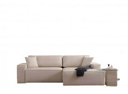 White fabric L-shaped corner sofa for the living room