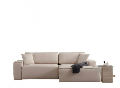 White fabric L-shaped corner sofa for the living room