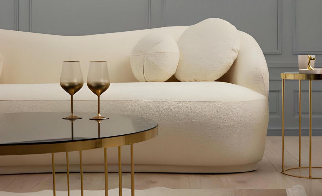 Luxury white living room design set 2x 3-seater sofas and chairs