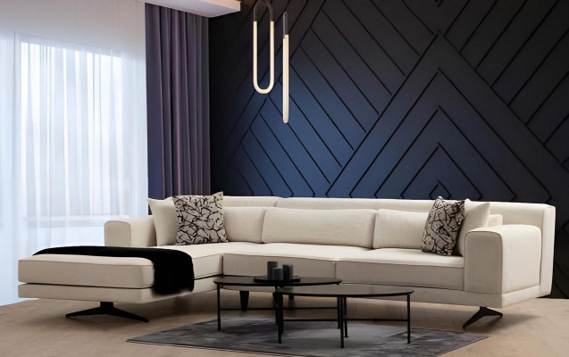 Luxury white U-shaped sofa for the living room