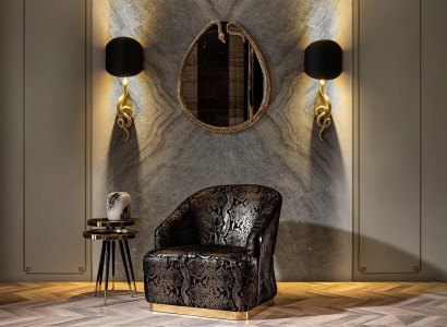 7-piece living room furniture set with sofa, lamp, mirror, and pouf