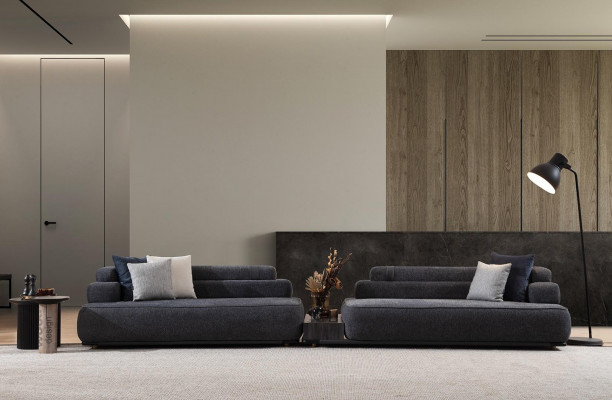 Modern three-seater sofa for the living room with comfortable upholstery