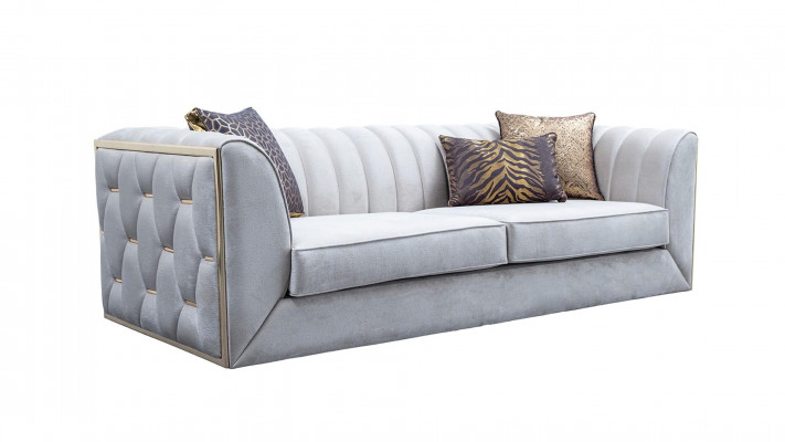 Elegant modern luxury 3-seater sofa, wooden furniture, new upholstered fabric