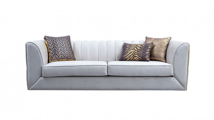 Elegant modern luxury 3-seater sofa, wooden furniture, new upholstered fabric