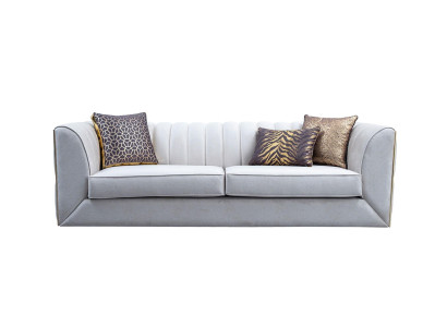 Elegant modern luxury 3-seater sofa, wooden furniture, new upholstered fabric