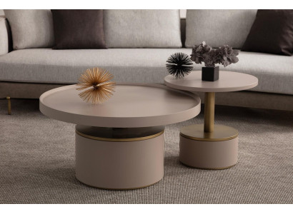 Luxury round wooden coffee table living room set