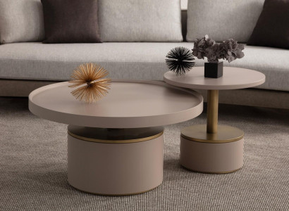 Luxury round wooden coffee table living room set