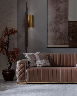 Modern pink fabric 3-seater