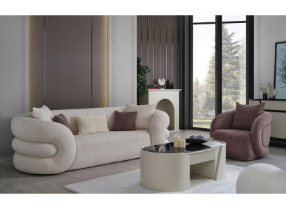 3-seater sofa and chair set in white color 3 pieces new design for living room
