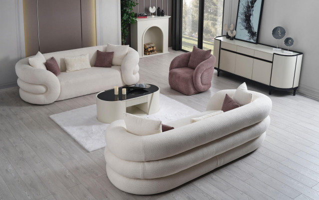 3-seater sofa and chair set in white color 3 pieces new design for living room