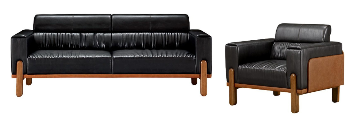 Designer sofa set for living room with upholstered leather backrest 2 pieces