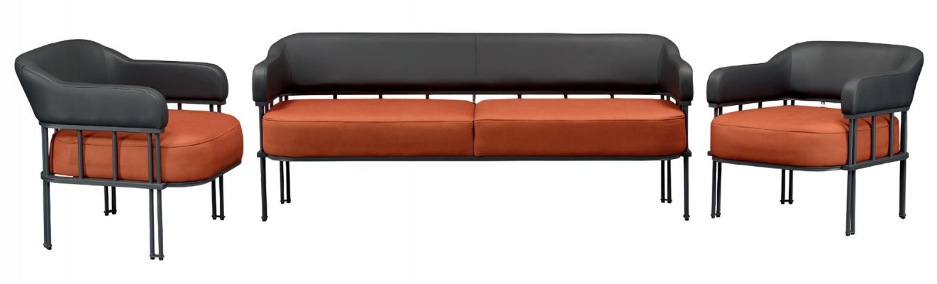 3-piece living room furniture set with modern leather armchair