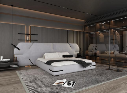 Bed with elegant headboard and modern design for the bedroom