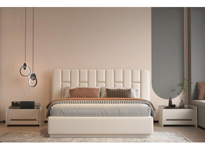 Bed with modern captain's design in beige