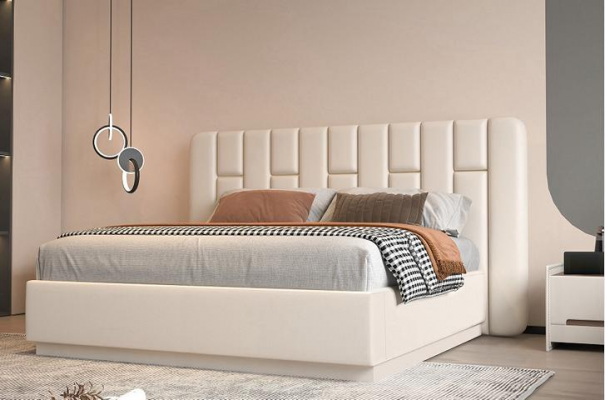 Bed with modern captain's design in beige