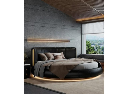 Bed in modern gray-beige design, exclusive for the bedroom