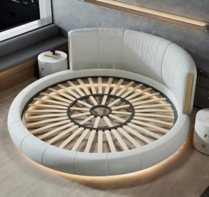 Bed in modern gray-beige design, exclusive for the bedroom