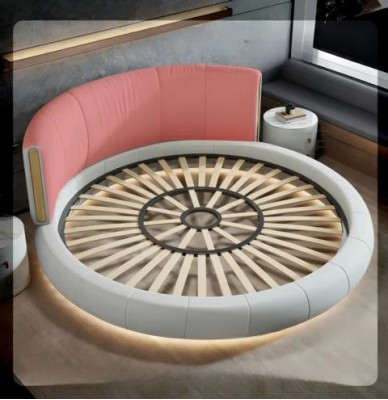 Bed in modern gray-beige design, exclusive for the bedroom