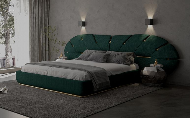 Bed with upholstered details for modern bedroom
