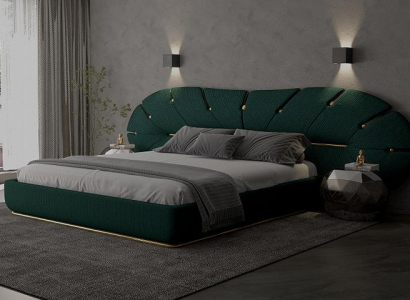 Bed with upholstered details for modern bedroom