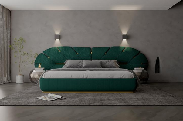 Bed with upholstered details for modern bedroom