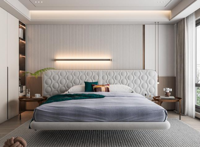 Modern bed frame with minimalist and rounded design