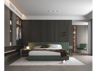 Elegant modern bed frame with upholstered headboard