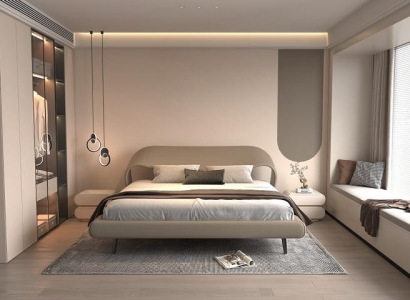 Bed with elegant design and rounded shapes