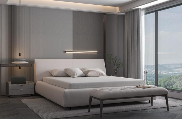Elegant bed with cushions