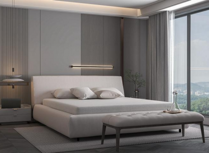 Elegant bed with cushions