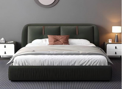 Luxurious dark green leather double bed