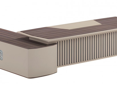 Modern beige writing desk with wood effect and large surface