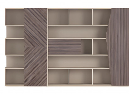 Modern storage system with wooden effect in beige and brown, open wardrobe with drawers