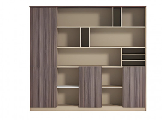 Modern writing desk in beige and brown with a wooden effect, open, for workspace