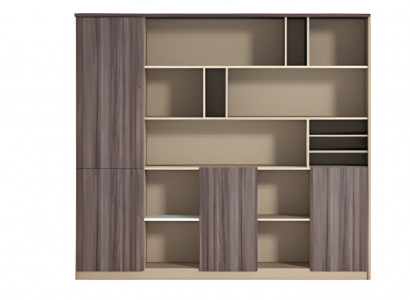 Modern writing desk in beige and brown with a wooden effect, open, for workspace