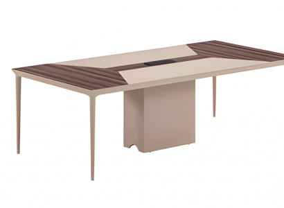 Beige conference table with wooden structure and modern design for offices and meetings