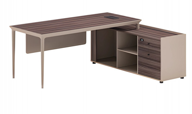 Beige writing desk with storage space and modern design
