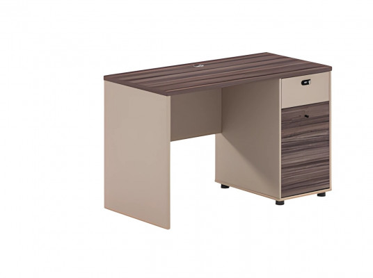 Brown-beige writing desk Cieta with forest effect, drawers and lock