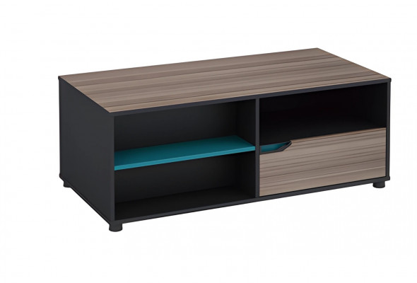 Modern brown and black wooden coffee table with drawer