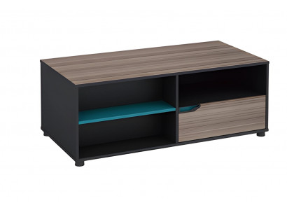 Modern brown and black wooden coffee table with drawer