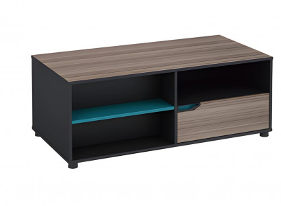 Modern brown and black wooden coffee table with drawer