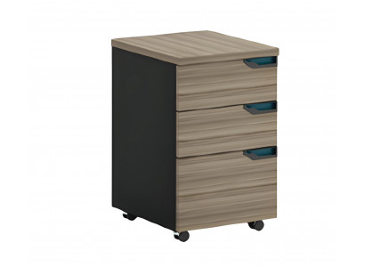 Black and brown mobile cabinet with 3 drawers and wheels for the office