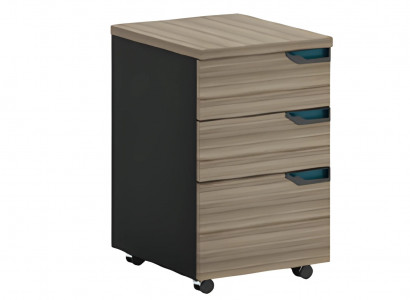 Black and brown mobile cabinet with 3 drawers and wheels for the office
