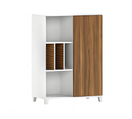 Modern white cabinet with open shelves and elegant doors