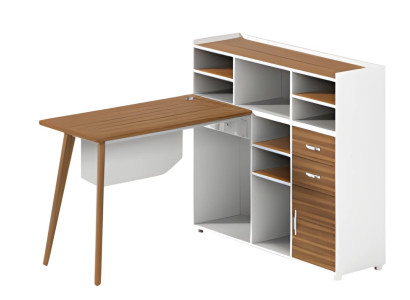 Wooden table Balta with drawers, open compartments and elegant legs
