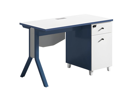 Modern silver and white table with smooth surface and storage space