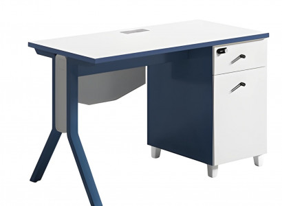 Modern silver and white table with smooth surface and storage space